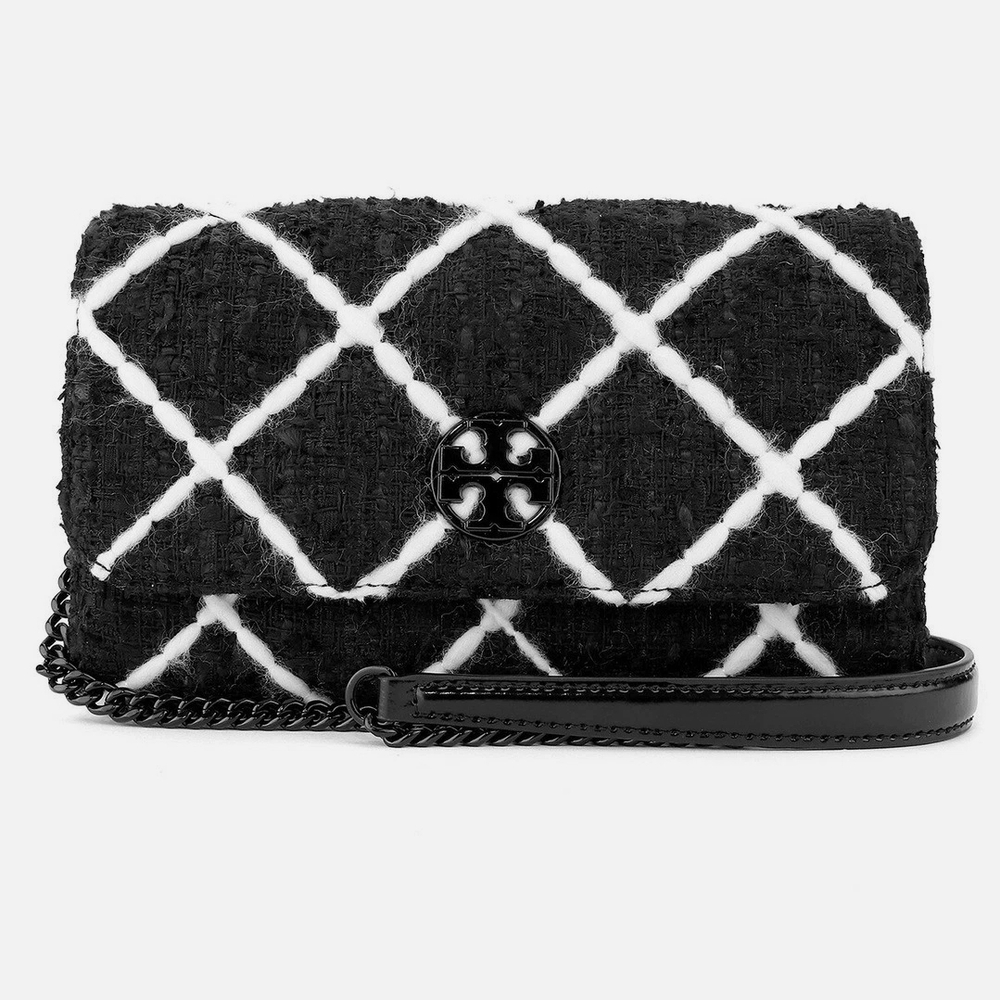 Tory Burch Willa Black and White Tweed Crossbody Flap Bag - Picture 2 of 11
